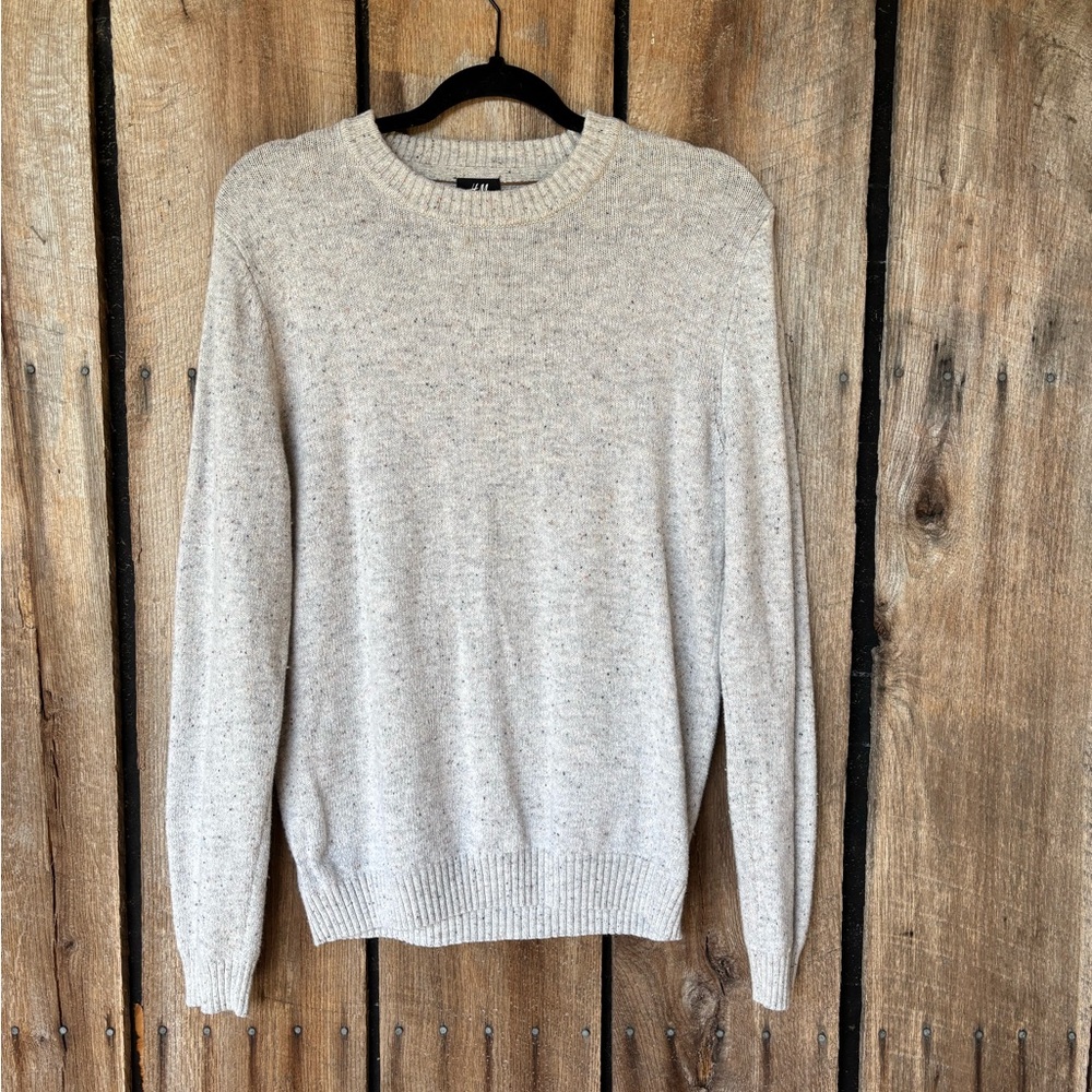 H&M Gray Speckled Knit Sweater w/ Elbow Patches Crewneck Pullover‎ Size M - Picture 7 of 7